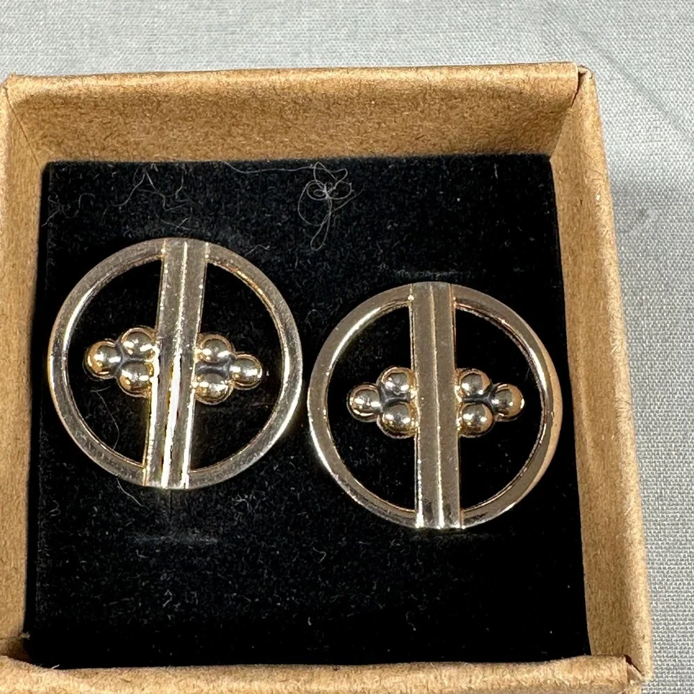 Vintage Swank Gold‎ Tone Cufflinks Modernist Circle Bar Design Mens Jewelry